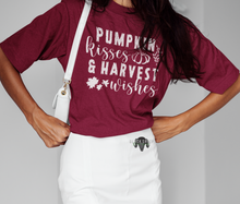 Load image into Gallery viewer, Pumpkin Kisses And Harvest Wishes Shirt | Autumn T-Shirt | Pumpkin Fall Harvest Shirt | Fall T-Shirt | Unisex Cotton Tee
