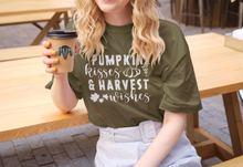 Load image into Gallery viewer, Pumpkin Kisses And Harvest Wishes Shirt | Autumn T-Shirt | Pumpkin Fall Harvest Shirt | Fall T-Shirt | Unisex Cotton Tee
