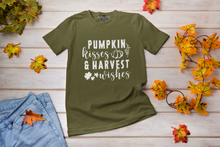 Load image into Gallery viewer, Pumpkin Kisses And Harvest Wishes Shirt | Autumn T-Shirt | Pumpkin Fall Harvest Shirt | Fall T-Shirt | Unisex Cotton Tee
