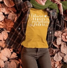 Load image into Gallery viewer, Autumn Leaves and Pumpkins Please | Autumn T-Shirt | Pumpkin Fall Harvest Shirt | Fall T-Shirt | Unisex Cotton Tee
