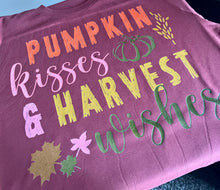 Load image into Gallery viewer, Pumpkin Kisses And Harvest Wishes Shirt | Autumn T-Shirt | Pumpkin Fall Harvest Shirt | Fall T-Shirt | Unisex Cotton Tee
