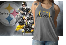 Load image into Gallery viewer, Pittsburg Steelers Football II Tailgate II Vintage Script Logo Racerback Tank Top
